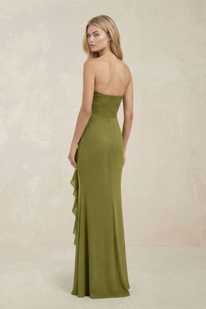 Strapless Ruffled Sheath Bridesmaid Dress in Moss Green - KISS BRIDAL Bridesmaid Dresses