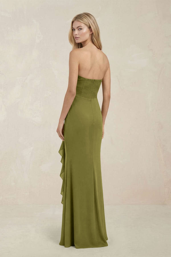 Strapless Ruffled Sheath Bridesmaid Dress in Moss Green - KISS BRIDAL Bridesmaid Dresses