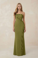 Strapless Ruffled Sheath Bridesmaid Dress in Moss Green - KISS BRIDAL Bridesmaid Dresses