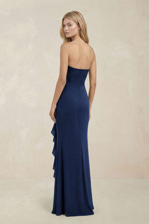 Strapless Ruffled Sheath Bridesmaid Dress in Navy - KISS BRIDAL Bridesmaid Dresses