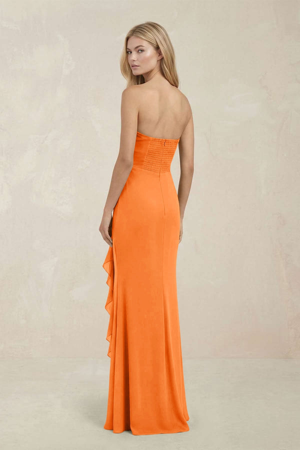 Strapless Ruffled Sheath Bridesmaid Dress in Orange - KISS BRIDAL Bridesmaid Dresses