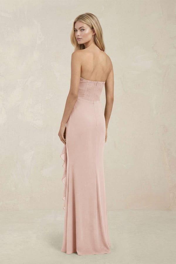 Strapless Ruffled Sheath Bridesmaid Dress in Pale Blush - KISS BRIDAL Bridesmaid Dresses