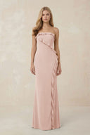 Strapless Ruffled Sheath Bridesmaid Dress in Pale Blush - KISS BRIDAL Bridesmaid Dresses