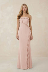 Strapless Ruffled Sheath Bridesmaid Dress in Pale Blush - KISS BRIDAL Bridesmaid Dresses