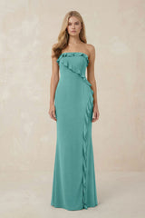 Strapless Ruffled Sheath Bridesmaid Dress in Pale Pistachio - KISS BRIDAL Bridesmaid Dresses