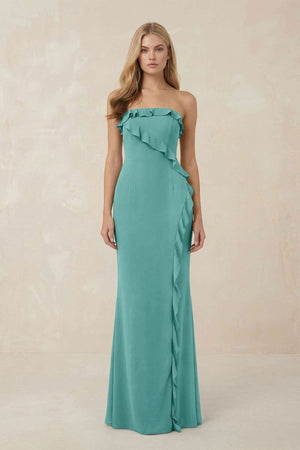 Strapless Ruffled Sheath Bridesmaid Dress in Pale Pistachio - KISS BRIDAL Bridesmaid Dresses