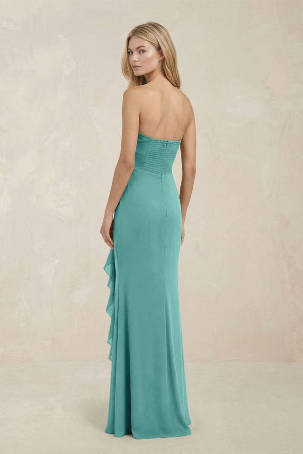 Strapless Ruffled Sheath Bridesmaid Dress in Pale Pistachio - KISS BRIDAL Bridesmaid Dresses