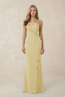 Strapless Ruffled Sheath Bridesmaid Dress in Pastel Yellow - KISS BRIDAL Bridesmaid Dresses