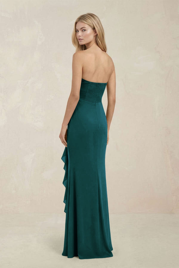 Strapless Ruffled Sheath Bridesmaid Dress in Pine - KISS BRIDAL Bridesmaid Dresses
