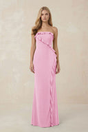 Strapless Ruffled Sheath Bridesmaid Dress in Pink - KISS BRIDAL Bridesmaid Dresses