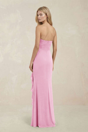 Strapless Ruffled Sheath Bridesmaid Dress in Pink - KISS BRIDAL Bridesmaid Dresses