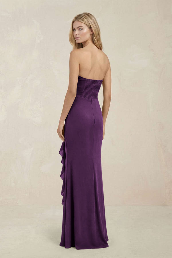 Strapless Ruffled Sheath Bridesmaid Dress in Plum, Plum / 16