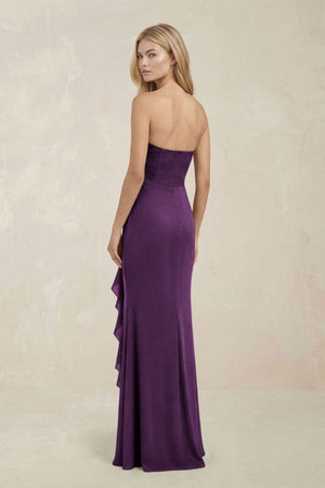 Strapless Ruffled Sheath Bridesmaid Dress in Plum - KISS BRIDAL Bridesmaid Dresses