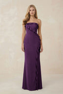 Strapless Ruffled Sheath Bridesmaid Dress in Plum - KISS BRIDAL Bridesmaid Dresses