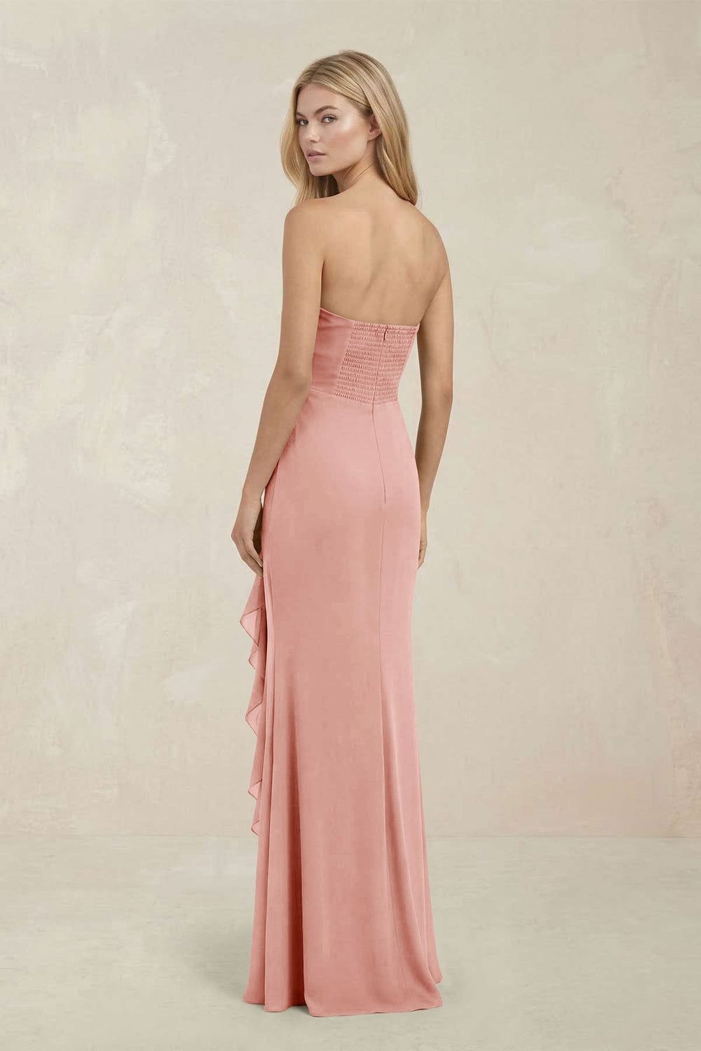 Strapless Ruffled Sheath Bridesmaid Dress in Rose Petal - KISS BRIDAL Bridesmaid Dresses
