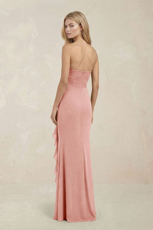 Strapless Ruffled Sheath Bridesmaid Dress in Rose Petal - KISS BRIDAL Bridesmaid Dresses
