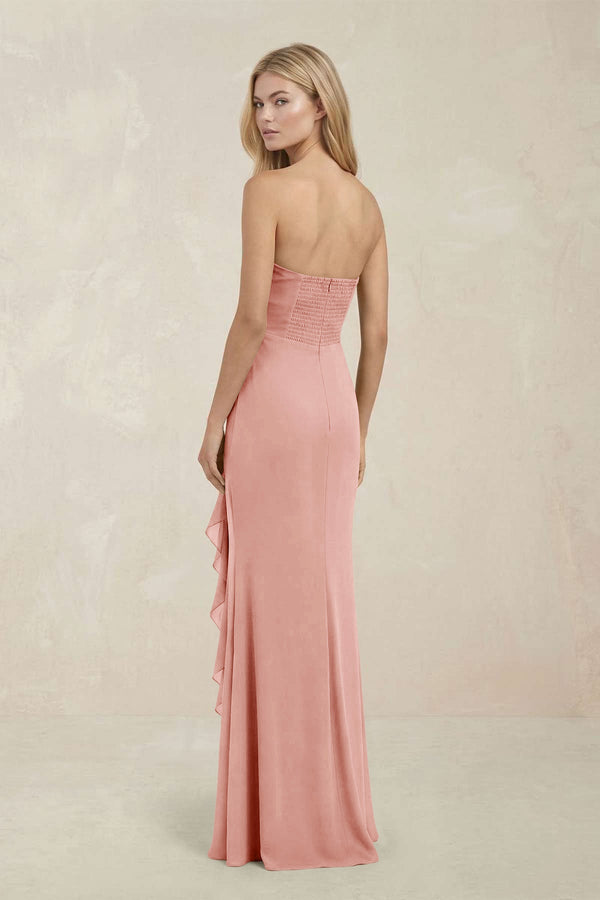 Strapless Ruffled Sheath Bridesmaid Dress in Rose Petal - KISS BRIDAL Bridesmaid Dresses