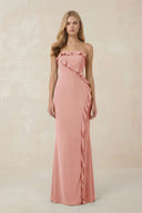 Strapless Ruffled Sheath Bridesmaid Dress in Rose Petal - KISS BRIDAL Bridesmaid Dresses