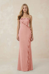 Strapless Ruffled Sheath Bridesmaid Dress in Rose Petal - KISS BRIDAL Bridesmaid Dresses