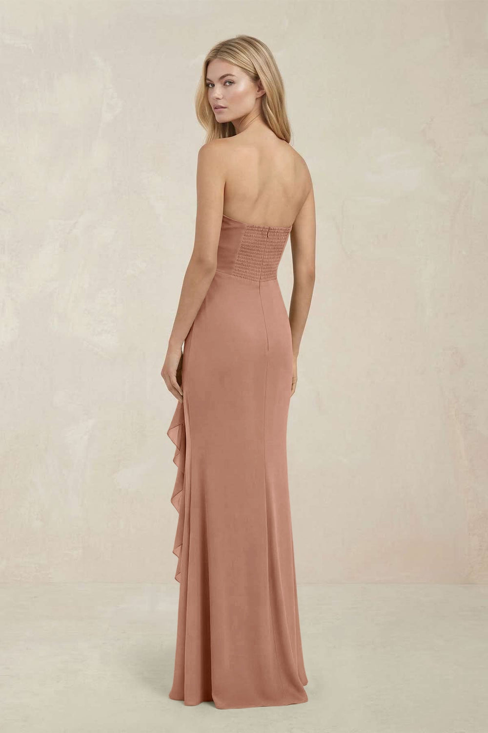 Strapless Ruffled Sheath Bridesmaid Dress in Rosette - KISS BRIDAL Bridesmaid Dresses