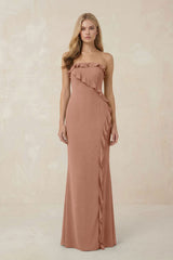 Strapless Ruffled Sheath Bridesmaid Dress in Rosette - KISS BRIDAL Bridesmaid Dresses