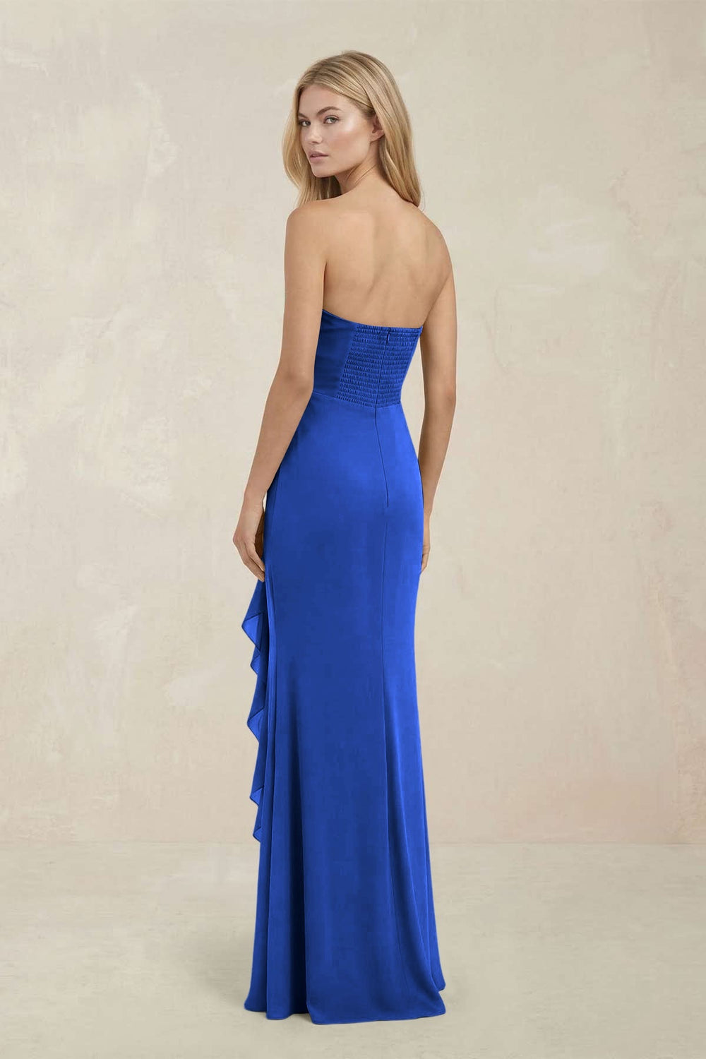 Strapless Ruffled Sheath Bridesmaid Dress in Royal Blue - KISS BRIDAL Bridesmaid Dresses
