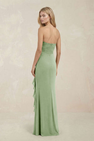 Strapless Ruffled Sheath Bridesmaid Dress in Sage - KISS BRIDAL Bridesmaid Dresses