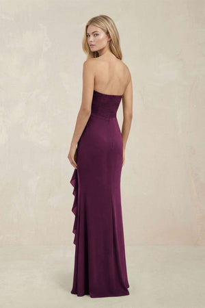Strapless Ruffled Sheath Bridesmaid Dress in Sangria - KISS BRIDAL Bridesmaid Dresses