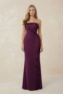 Strapless Ruffled Sheath Bridesmaid Dress in Sangria - KISS BRIDAL Bridesmaid Dresses