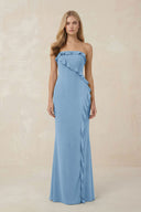 Strapless Ruffled Sheath Bridesmaid Dress in Sky Blue - KISS BRIDAL Bridesmaid Dresses