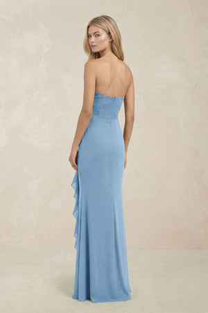 Strapless Ruffled Sheath Bridesmaid Dress in Sky Blue - KISS BRIDAL Bridesmaid Dresses