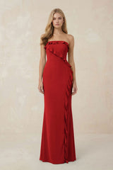 Strapless Ruffled Sheath Bridesmaid Dress in Spice - KISS BRIDAL Bridesmaid Dresses