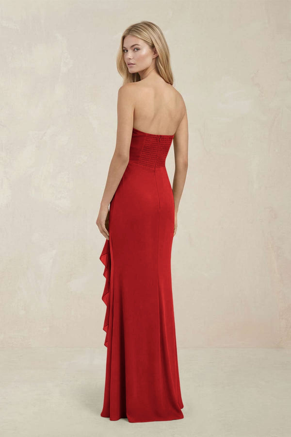 Strapless Ruffled Sheath Bridesmaid Dress in Spice - KISS BRIDAL Bridesmaid Dresses