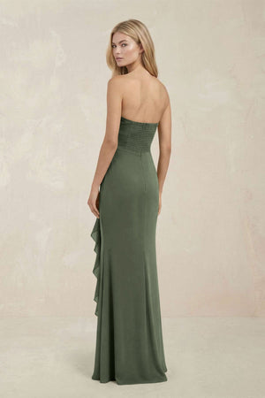 Strapless Ruffled Sheath Bridesmaid Dress in Thyme - KISS BRIDAL Bridesmaid Dresses