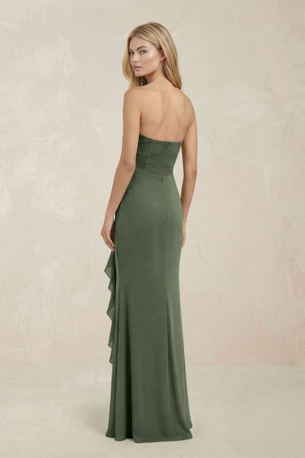 Strapless Ruffled Sheath Bridesmaid Dress in Thyme - KISS BRIDAL Bridesmaid Dresses