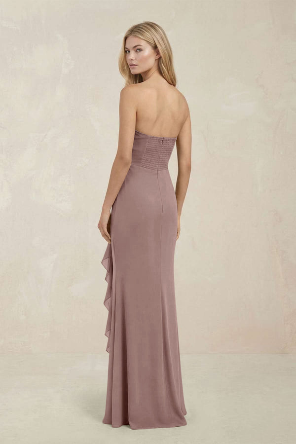 Strapless Ruffled Sheath Bridesmaid Dress in Toffee - KISS BRIDAL Bridesmaid Dresses