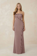 Strapless Ruffled Sheath Bridesmaid Dress in Toffee - KISS BRIDAL Bridesmaid Dresses