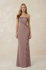 Strapless Ruffled Sheath Bridesmaid Dress in Toffee - KISS BRIDAL Bridesmaid Dresses