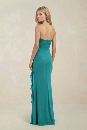 Strapless Ruffled Sheath Bridesmaid Dress in Turquoise - KISS BRIDAL Bridesmaid Dresses