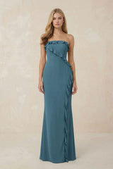 Strapless Ruffled Sheath Bridesmaid Dress in Twilight - KISS BRIDAL Bridesmaid Dresses