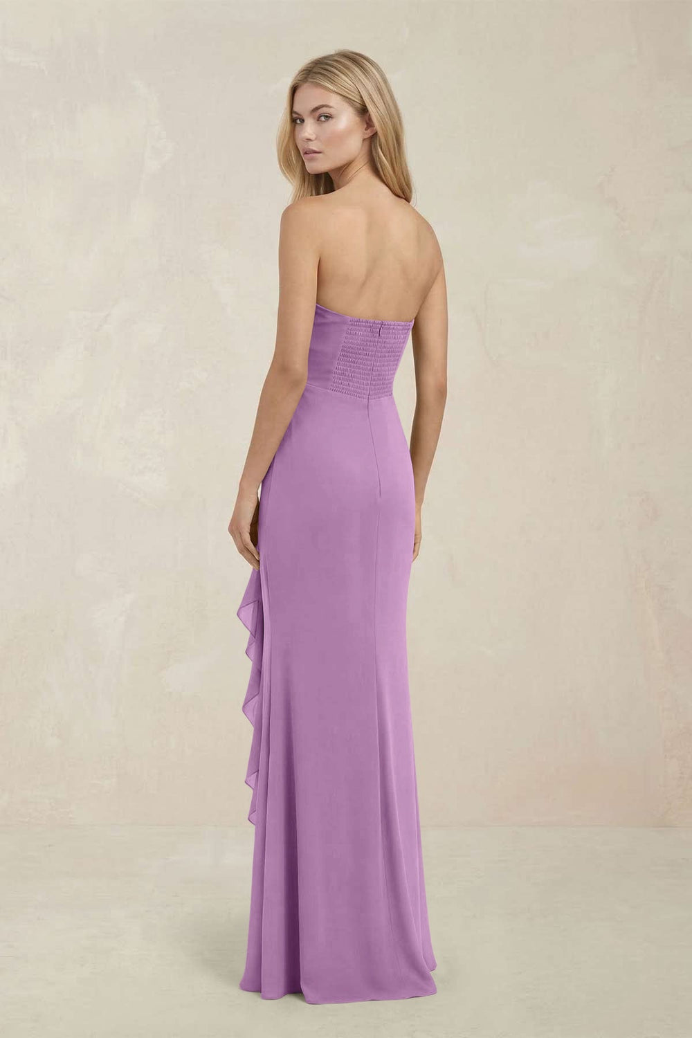 Strapless Ruffled Sheath Bridesmaid Dress in Vintage Mauve - KISS BRIDAL Bridesmaid Dresses