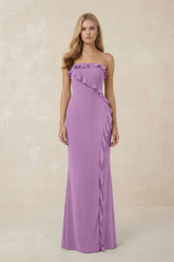 Strapless Ruffled Sheath Bridesmaid Dress in Vintage Mauve - KISS BRIDAL Bridesmaid Dresses