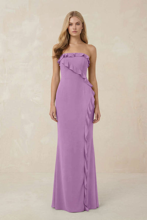 Strapless Ruffled Sheath Bridesmaid Dress in Vintage Mauve - KISS BRIDAL Bridesmaid Dresses