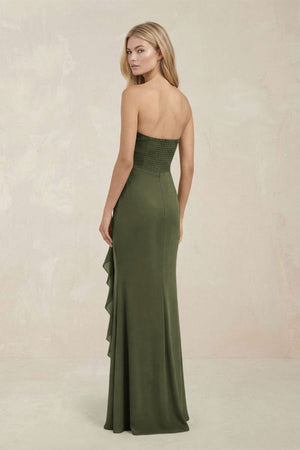 Strapless Ruffled Sheath Bridesmaid Dress in Willow Green - KISS BRIDAL Bridesmaid Dresses
