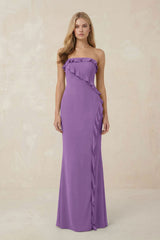 Strapless Ruffled Sheath Bridesmaid Dress in Wisteria - KISS BRIDAL Bridesmaid Dresses