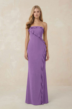 Strapless Ruffled Sheath Bridesmaid Dress in Wisteria - KISS BRIDAL Bridesmaid Dresses