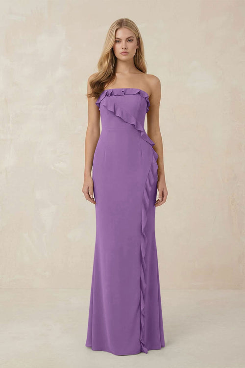 Strapless Ruffled Sheath Bridesmaid Dress in Wisteria - KISS BRIDAL Bridesmaid Dresses