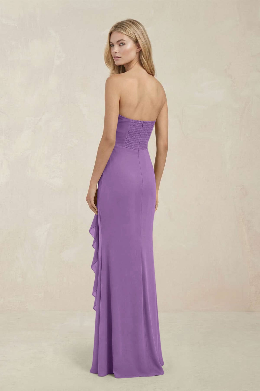 Strapless Ruffled Sheath Bridesmaid Dress in Wisteria - KISS BRIDAL Bridesmaid Dresses