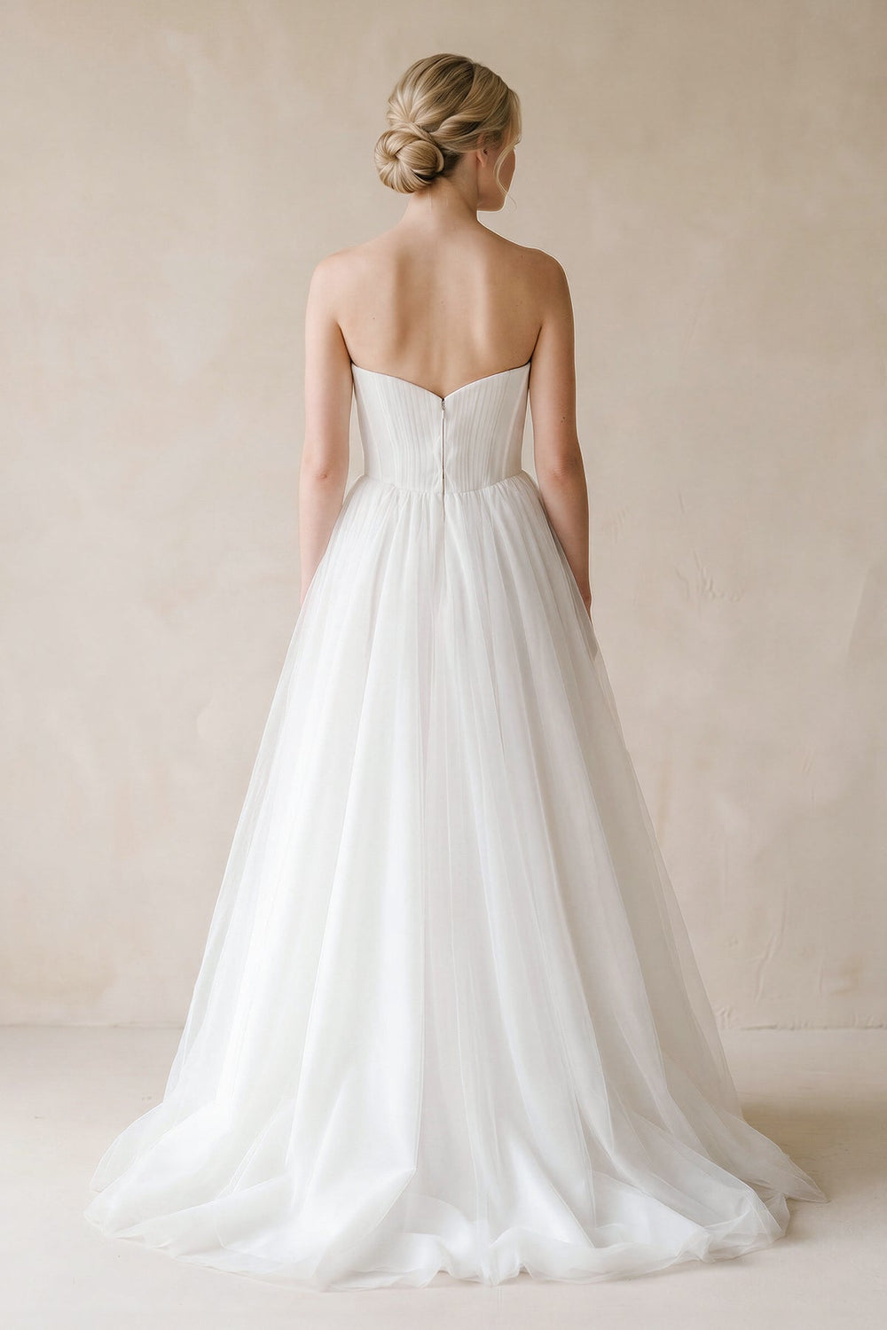 Strapless Ruffled Tulle A - Line Pleated Wedding Dress in Ivory - KISS BRIDAL Wedding Dresses