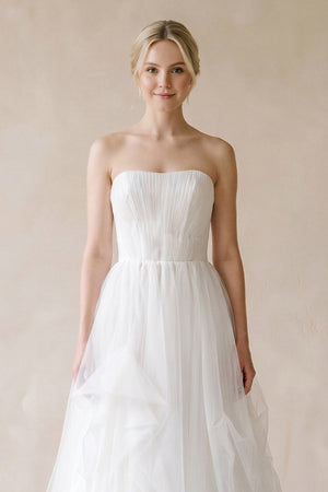 Strapless Ruffled Tulle A - Line Pleated Wedding Dress in Ivory - SHE IS ME Wedding Dresses